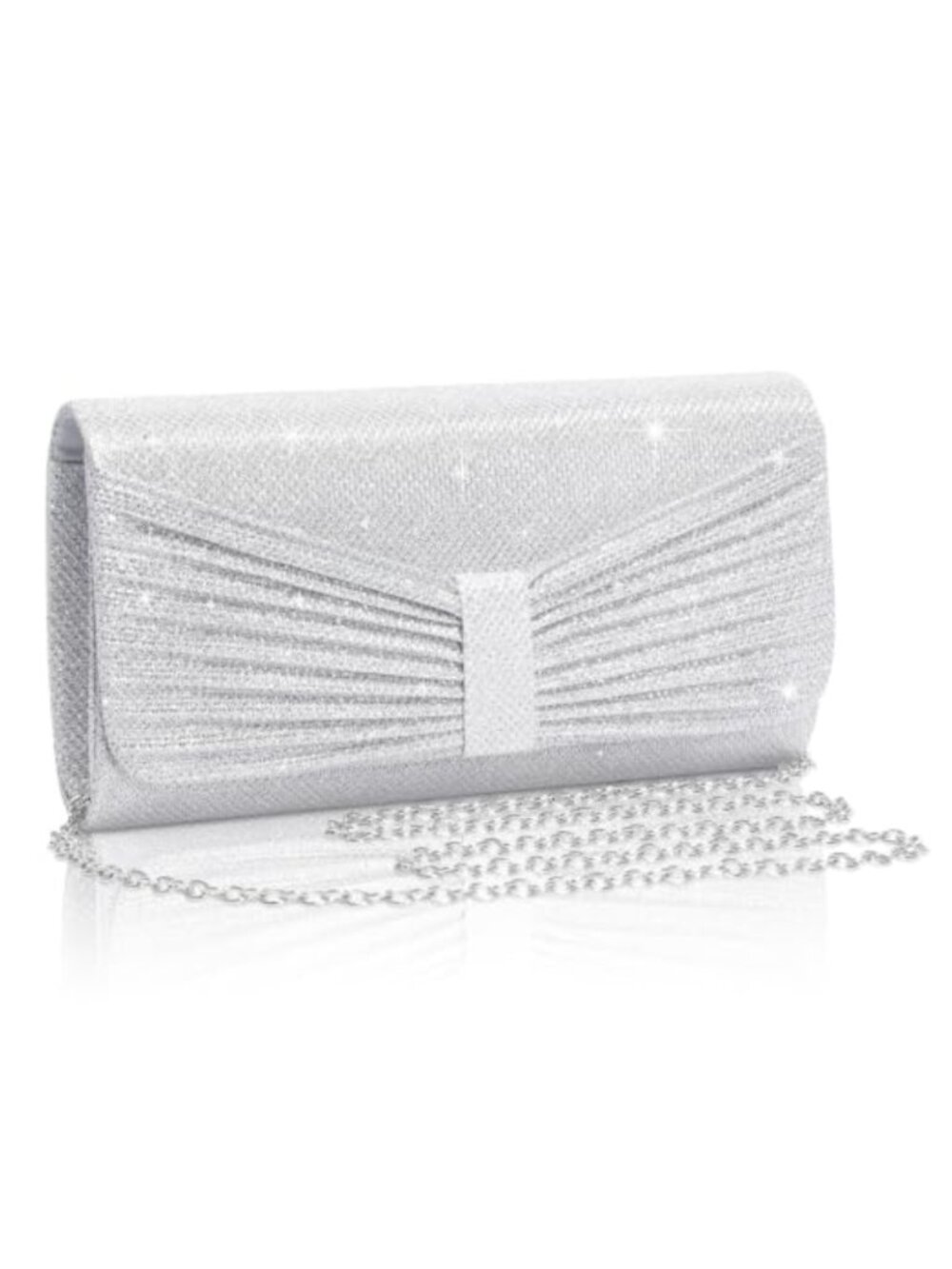 Larcenciel Sequin Clutch Womens Evening Bag with Bow Pleat Design, Removable